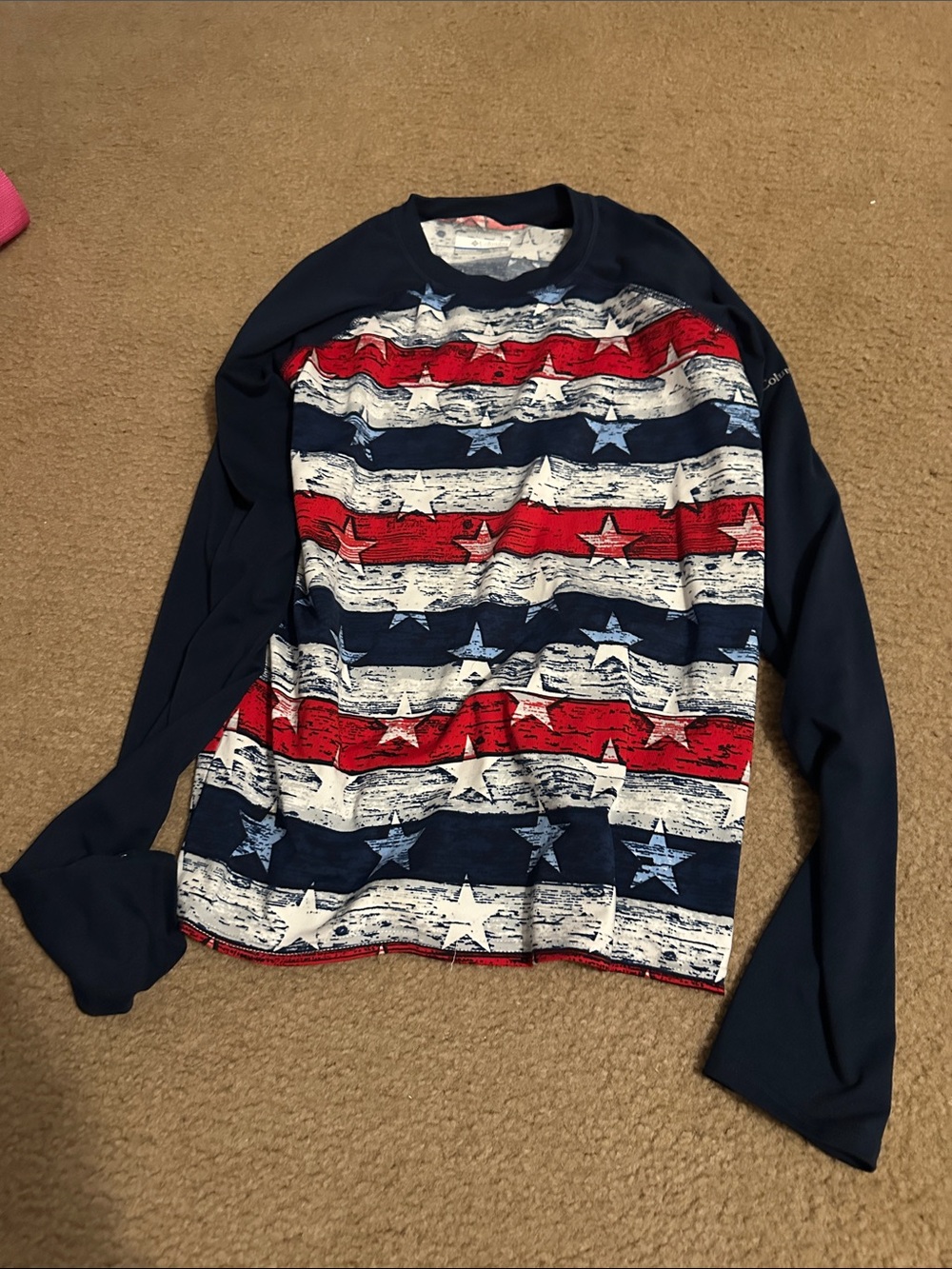 Columbia Navy Red White Stars & Stripes Long Sleeve Tee